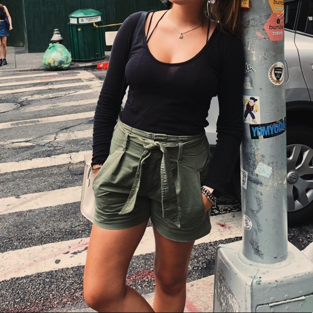 Ella Moss army colored shorts with tie around belt